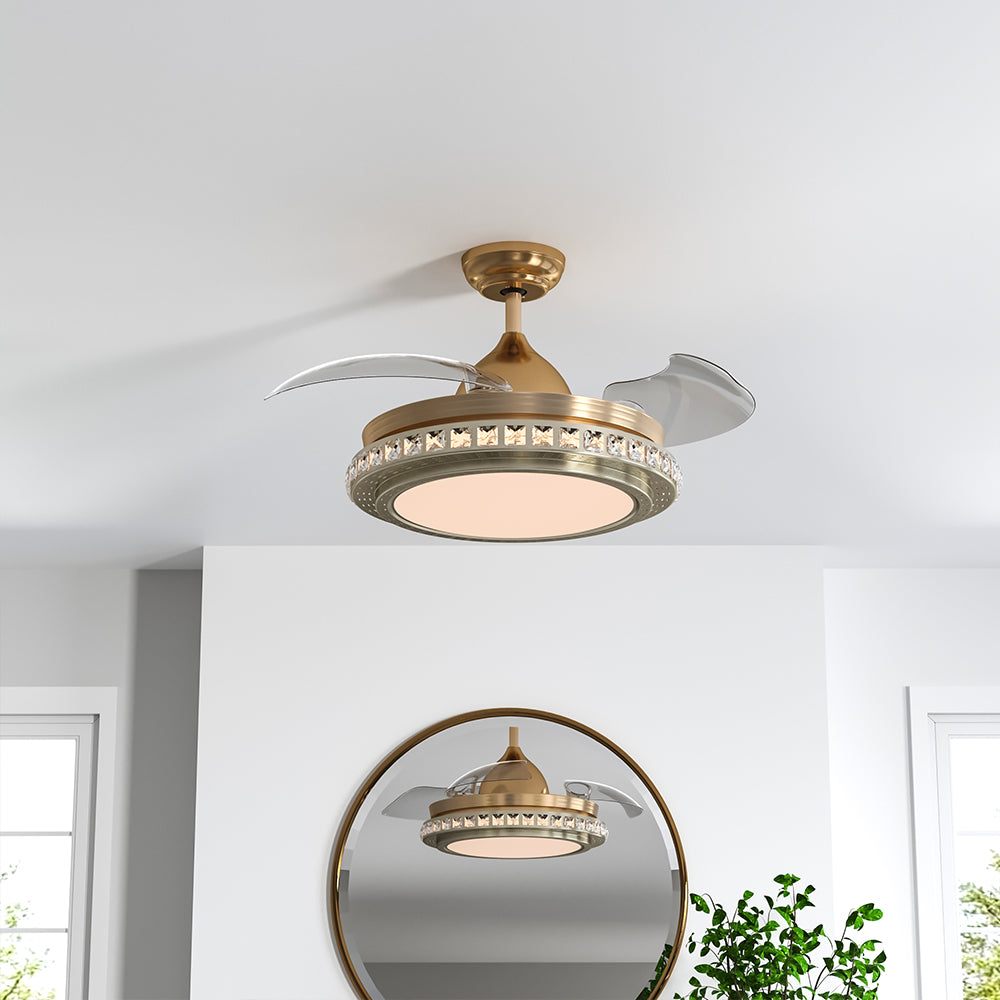 42 Inch Ceiling Fan Blade Light+Remote Control, Golden