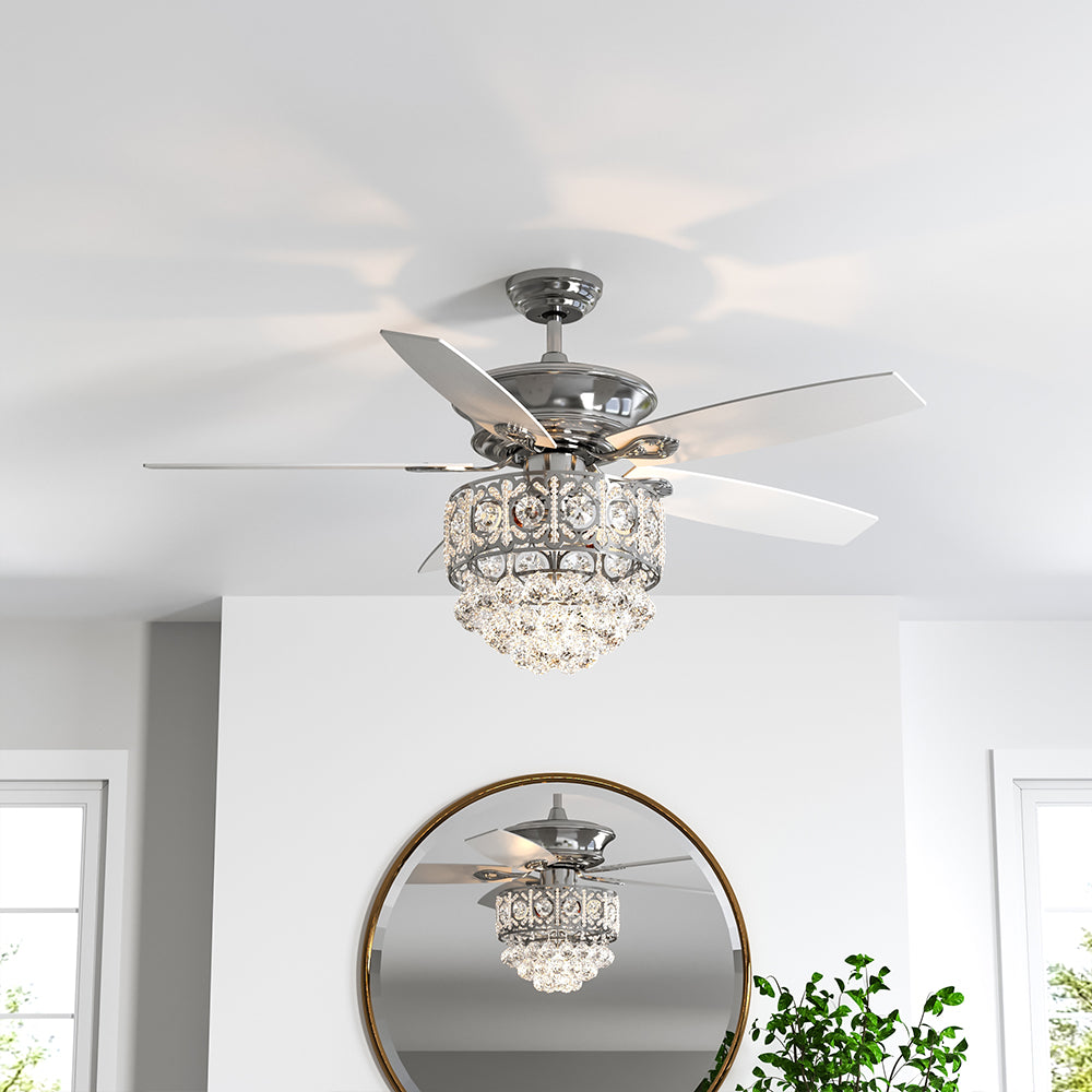 52 Inch Chandelier Ceiling Fan Light with 5 Blades and Remote Control, Chrome
