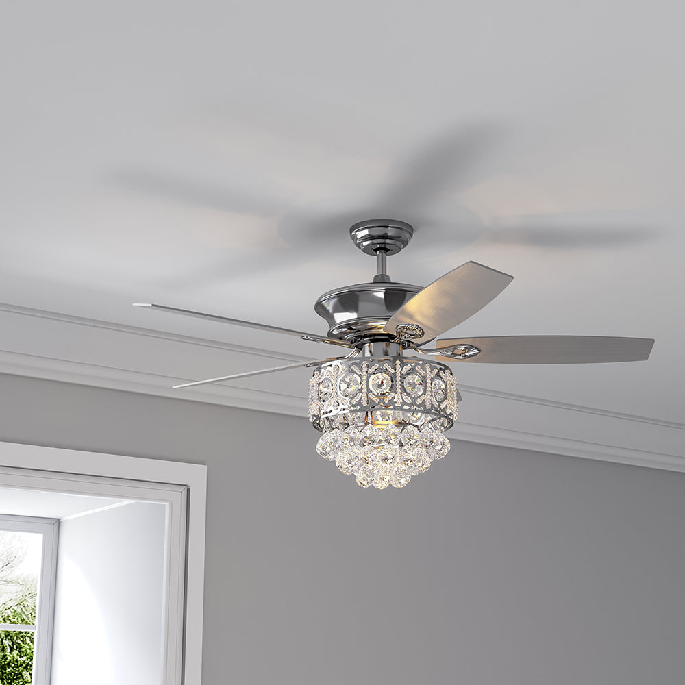 52 Inch Chandelier Ceiling Fan Light with 5 Blades and Remote Control, Chrome