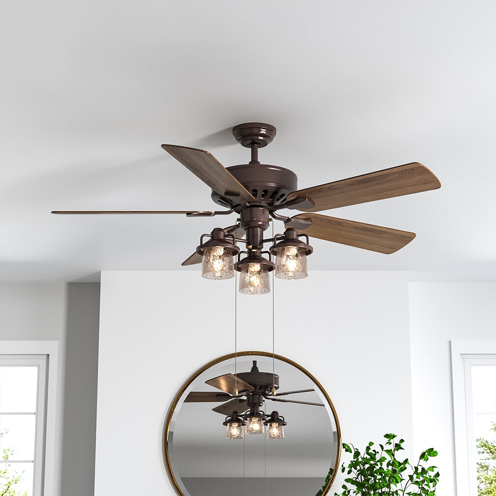 52 Inch Chandelier Ceiling Fan Light with 5 Blades and Remote Control Brown