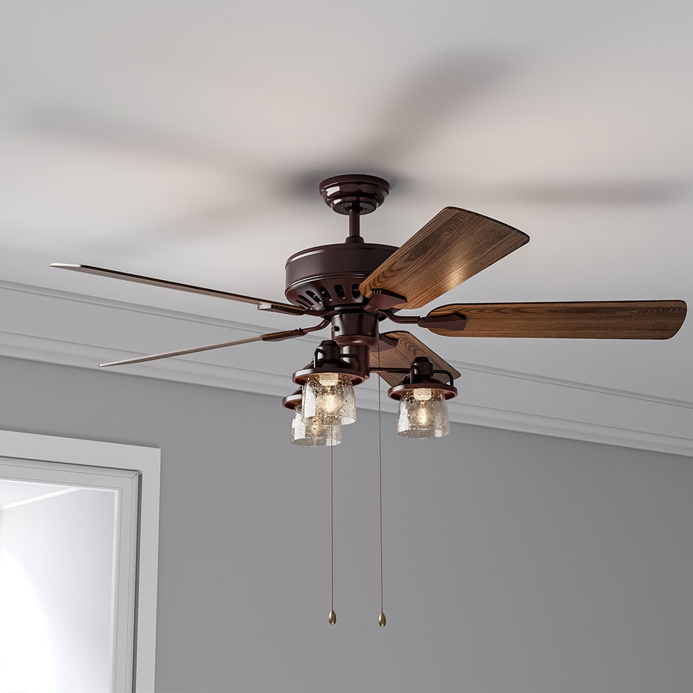 52 Inch Chandelier Ceiling Fan Light with 5 Blades and Remote Control Brown