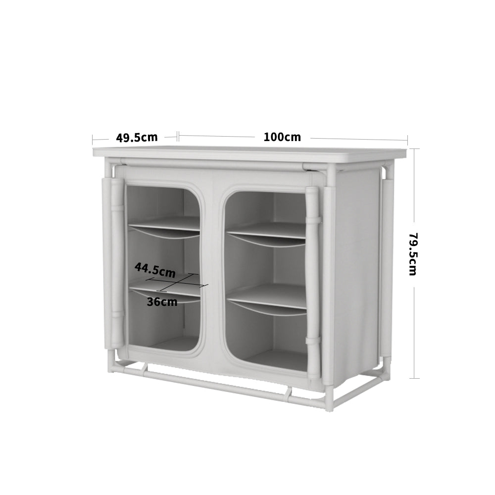 Large Camping Kitchen Cook Table Stand Folding Storage Unit Black