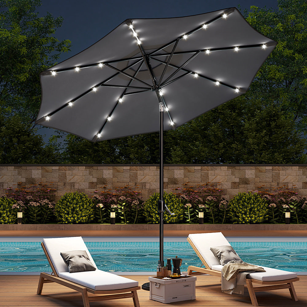 3M Large Garden LED Parasol Outdoor Beach Umbrella with Light Sun Shade Crank Tilt No Base,Dark Grey