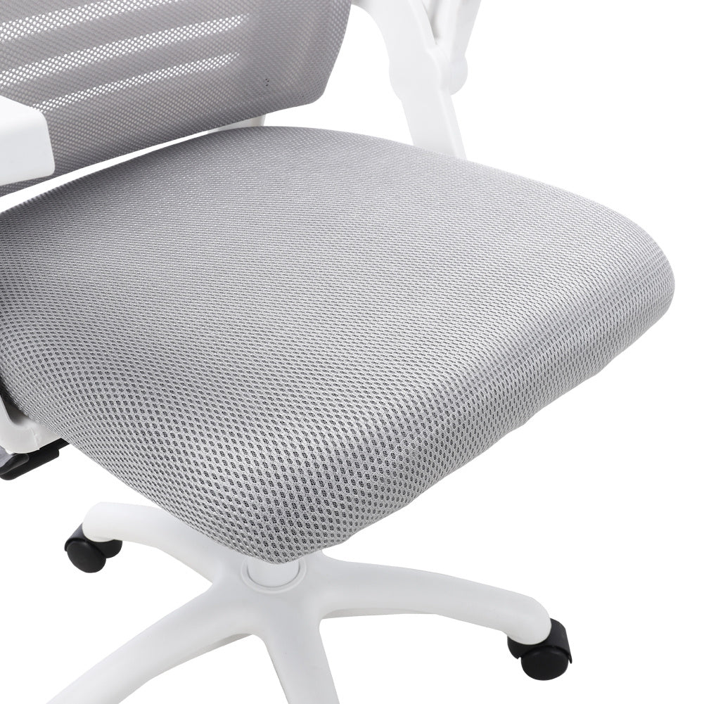 Mesh Office Chair Ergonomic Design with White Flip up Armrests, Grey