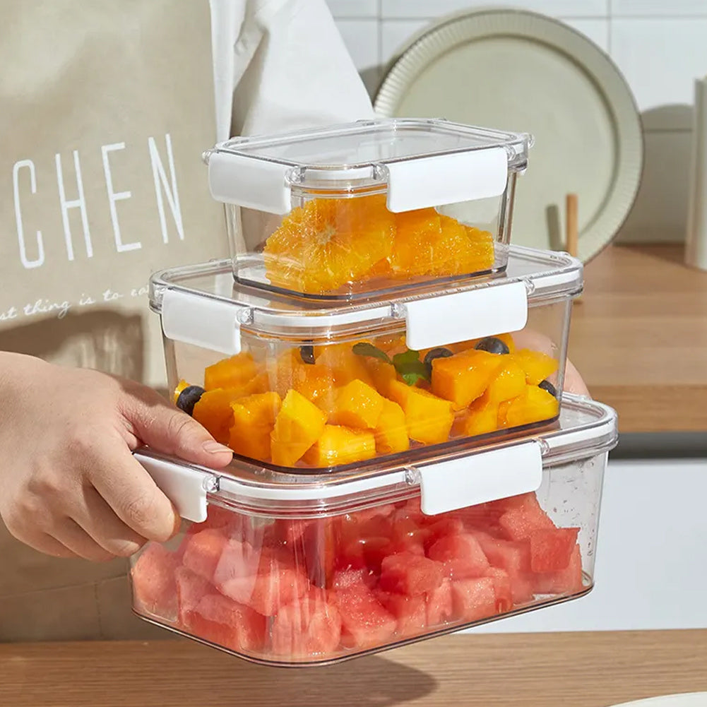 3Pcs Transparent Stackable Bento Lunch Box Refrigerator Storage Box Set