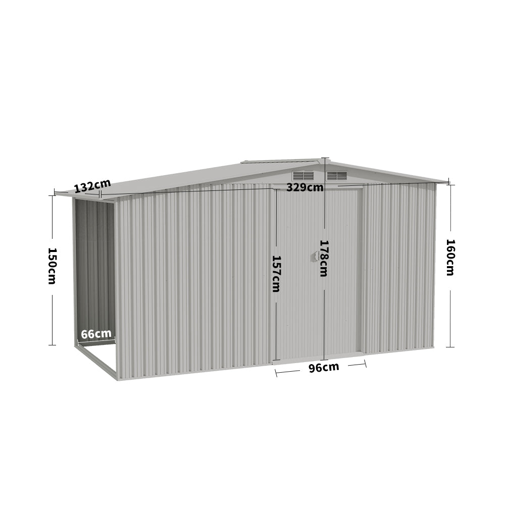 8ft x 4ft Grey Garden Metal Storage Shed With Log Wood Store Room Space