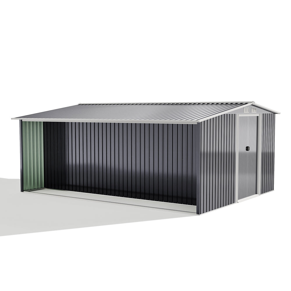 8ft x 8ft Metal Garden Tools Shed With Firewood Log Storage,Dark Grey