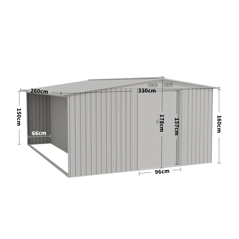 8ft x 8ft Metal Garden Tools Shed With Firewood Log Storage,Dark Grey