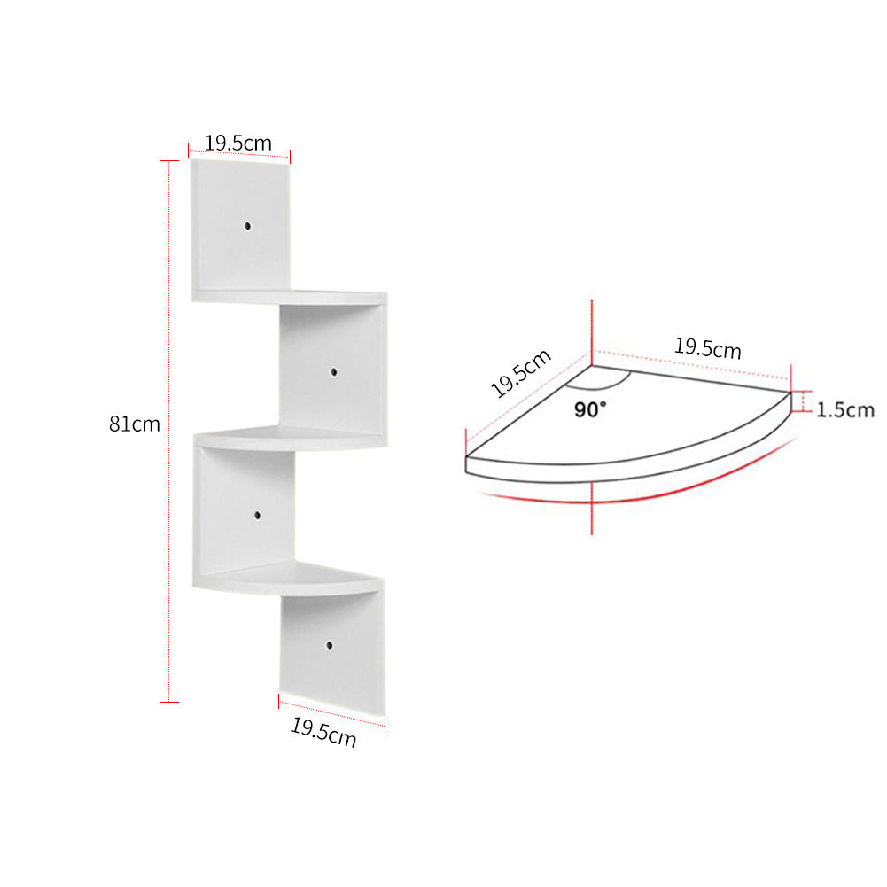 3 Tier White Zigzag Corner Floating Shelf Wall Mounted Storage Unit