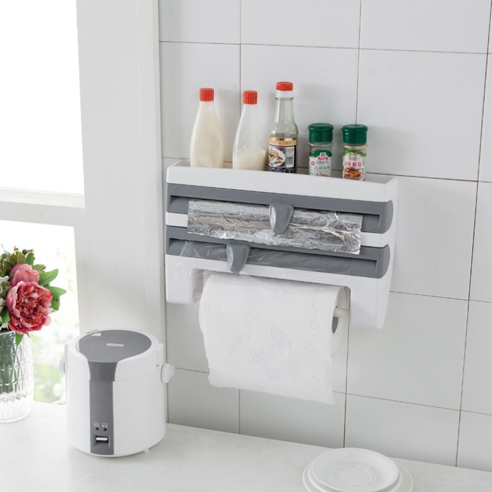 Wall Mounted Kitchen Cling Film Foil Roll Holder Dispenser Towel Tissue Rack