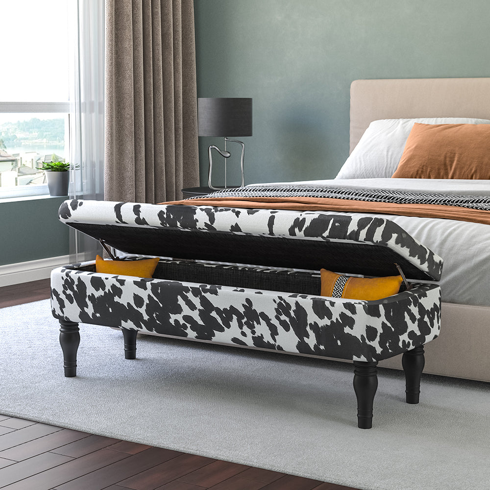 Cow Print Velvet Upholstered Storage Bench