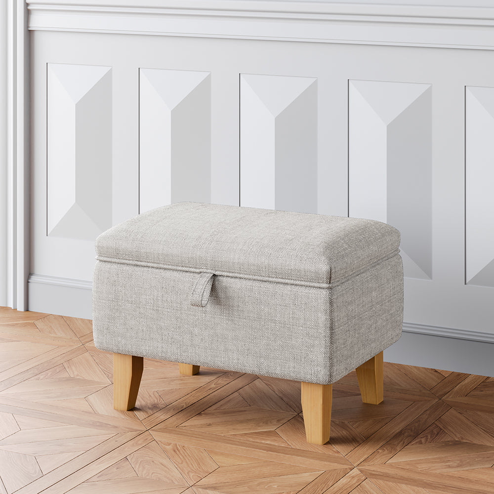 2-in-1 Linen Storage Organizer Ottoman Footstool with Cushion and Rubberwood Legs