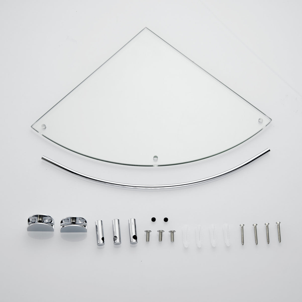 Silver Set of 2 Bathroom Glass Corner Shelf Wall Mounted