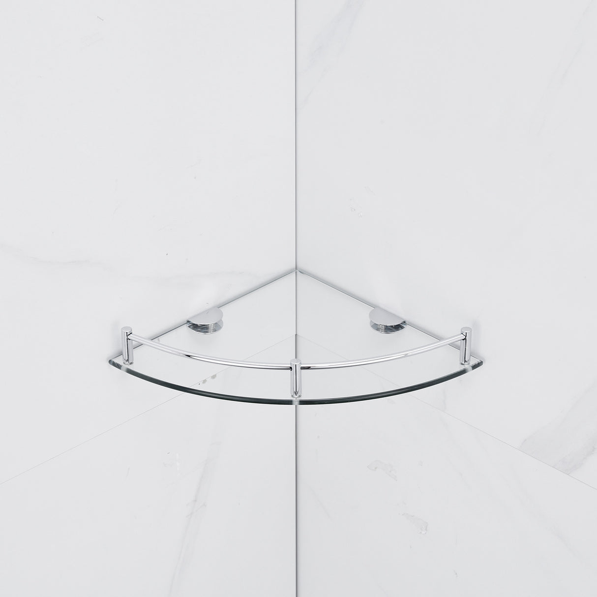 Silver Set of 2 Bathroom Glass Corner Shelf Wall Mounted