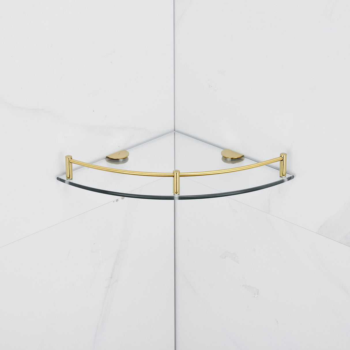 Gold Set of 2 Bathroom Glass Corner Shelf Wall Mounted