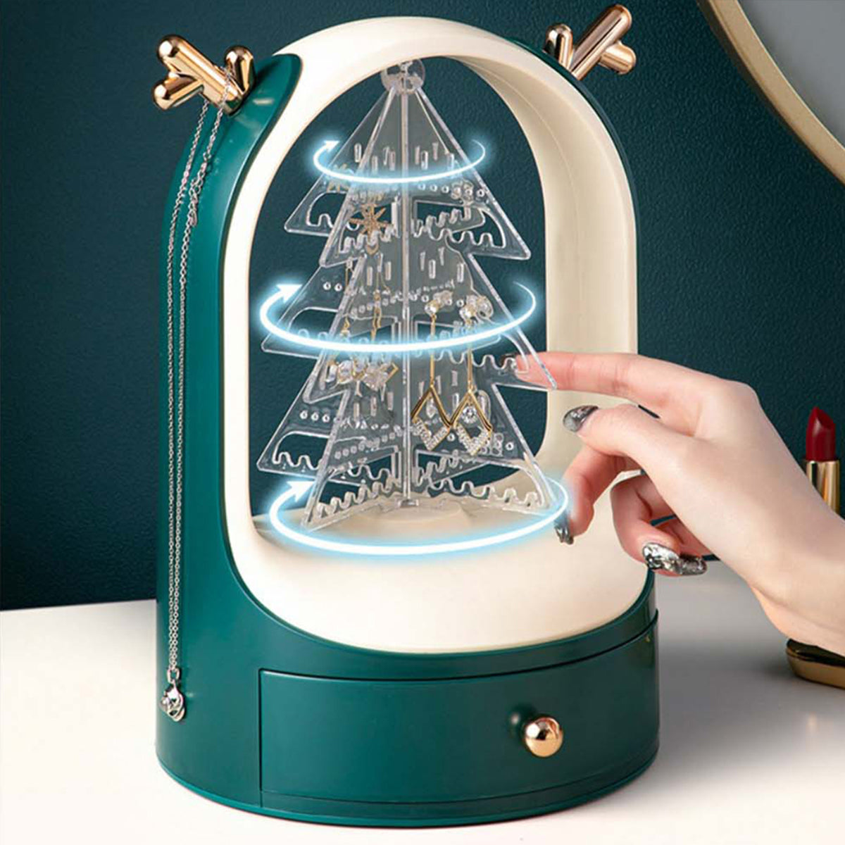 Christmas Tree Desktop Jewelry Display Holder with Drawer