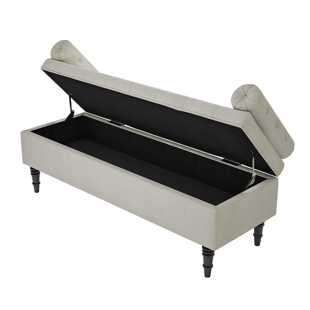 Beige Flip Top Storage Bench with Side Arms