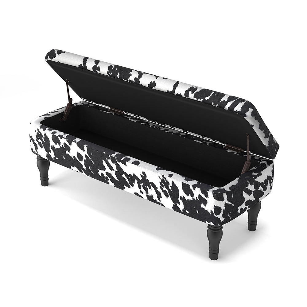 Cow Print Velvet Upholstered Storage Bench