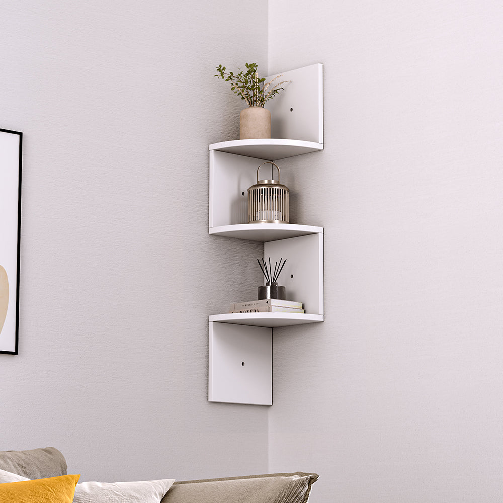 3 Tier White Zigzag Corner Floating Shelf Wall Mounted Storage Unit