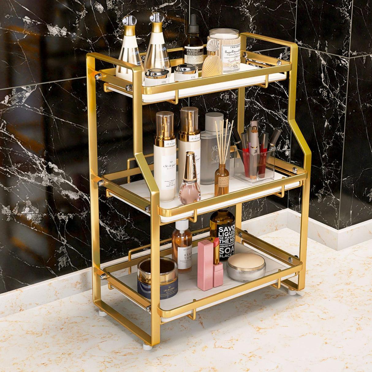 3 Tier Bathroom Kitchen Storage Organiser Rack Gold