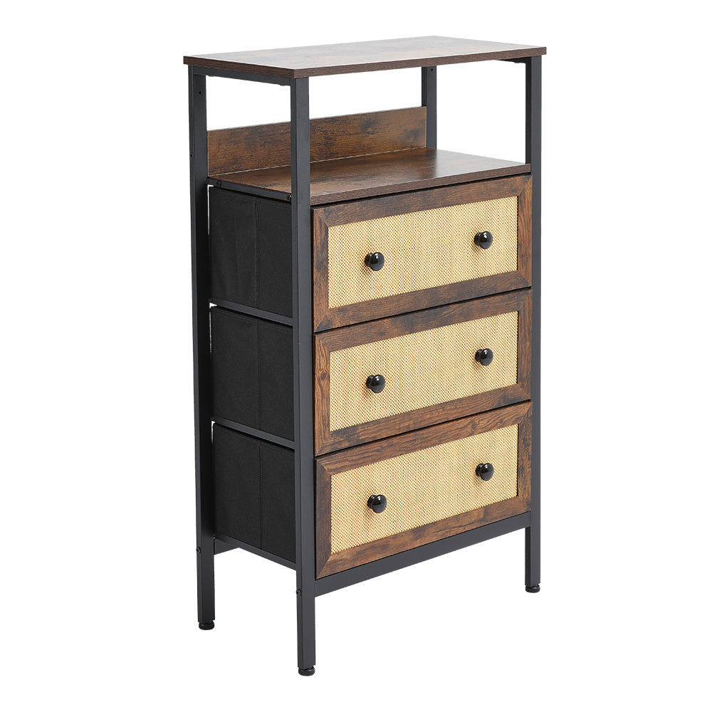 3 Drawer Rustic Rattan Storage Cabinet with Shelf
