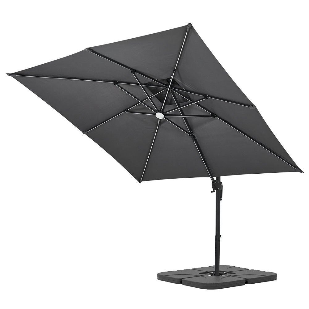3M Dark Grey Garden LED Light Parasol Outdoor Umbrella with Petal Base