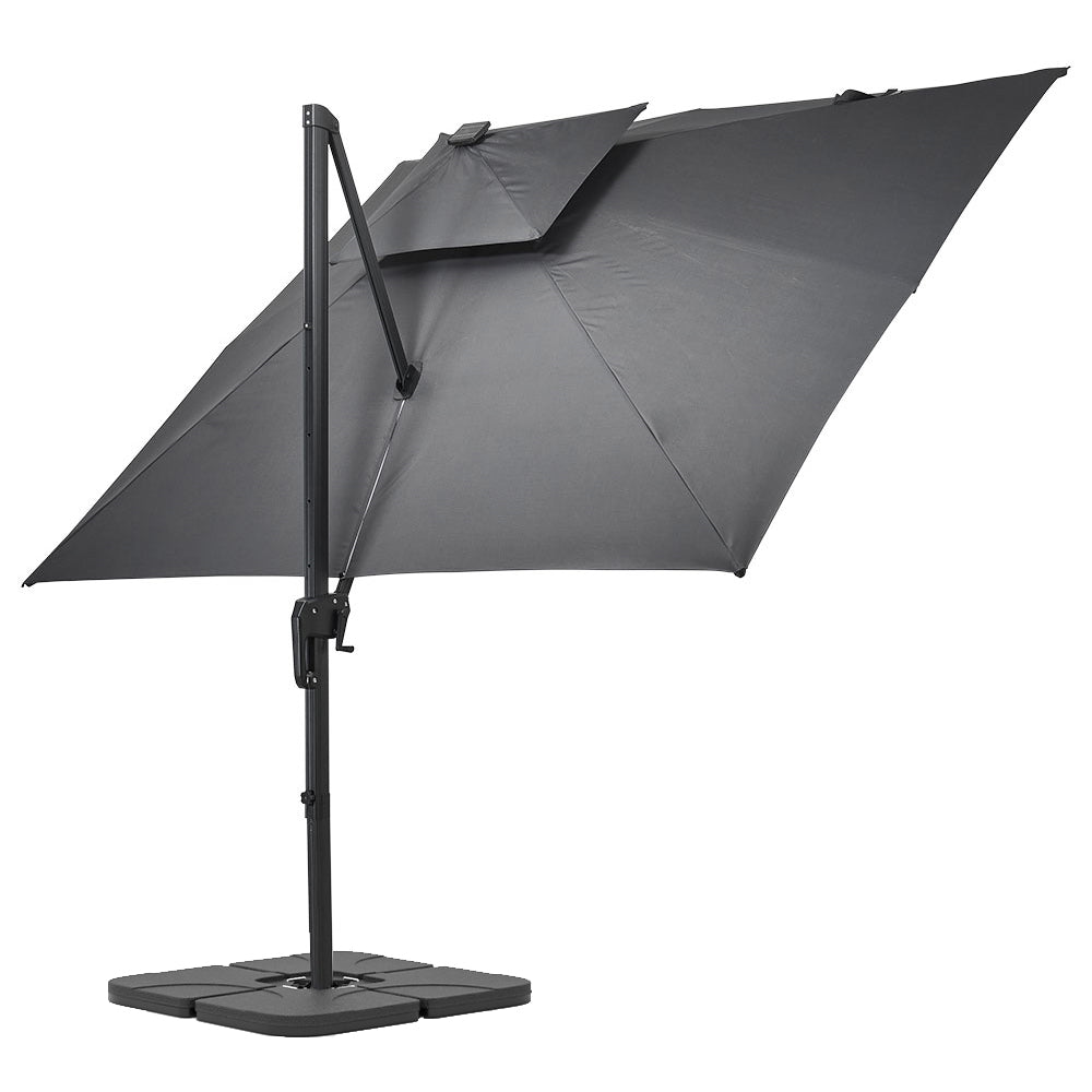 3M Dark Grey Garden LED Light Parasol Outdoor Umbrella with Petal Base