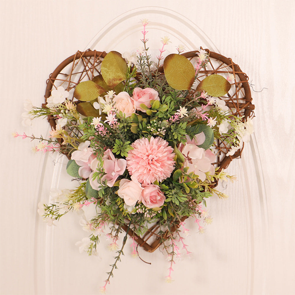 Rustic Assorted Flowers Heart shaped Wreath Decor