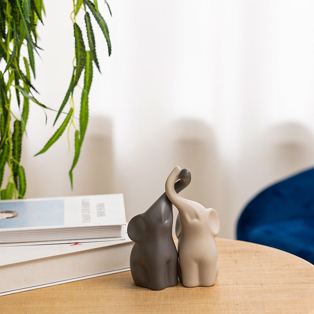 Set of 2 Ceramic Couple Elephant Statue Elephant Ornaments