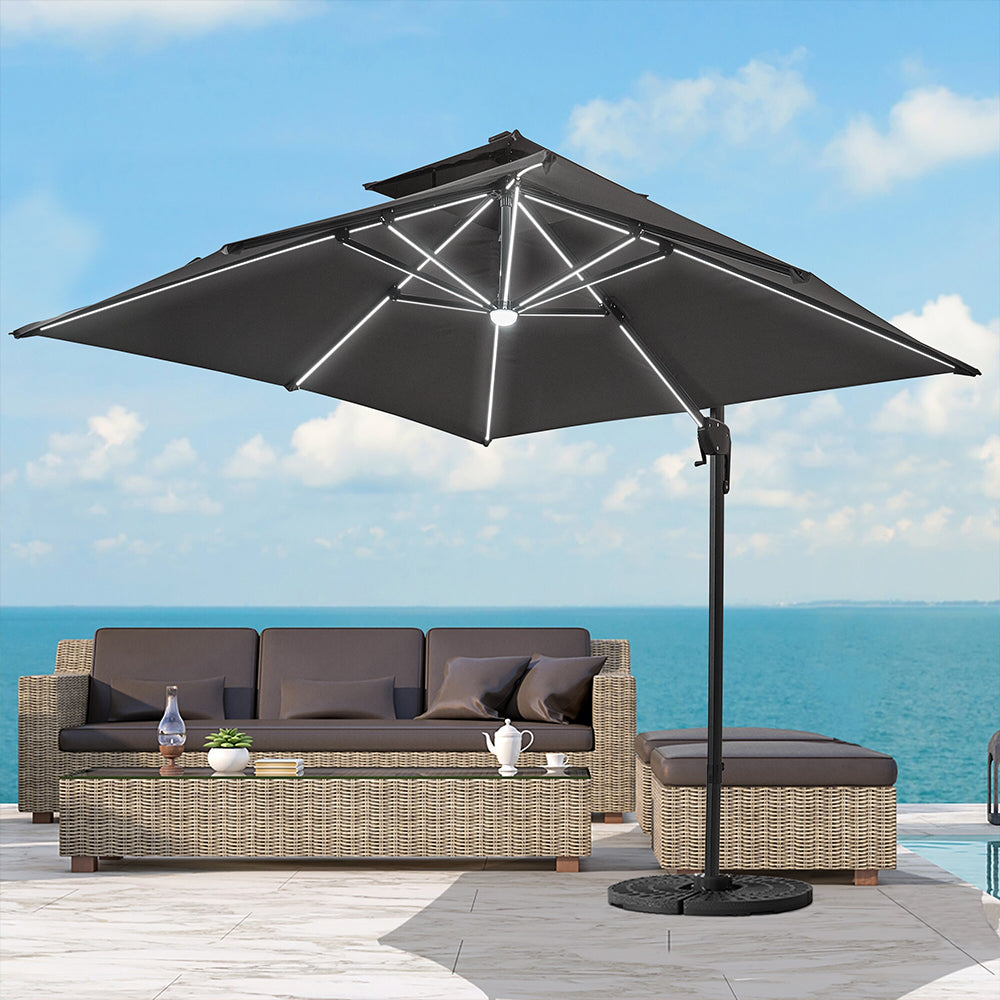 Dark Grey 3M Garden Roma Tilting Cantilever Parasol With Fan shaped Base