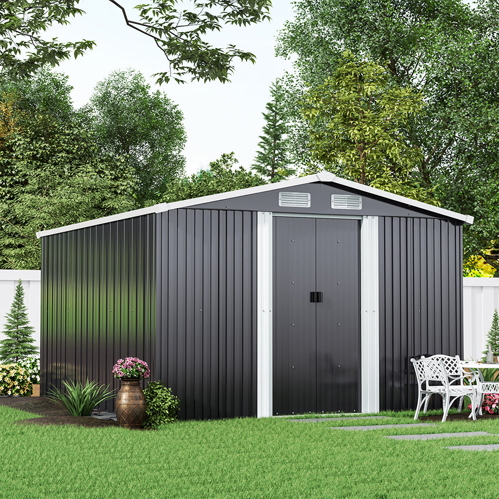 10ft x 8ft Metal Garden Shed Outdoor Tool shed,Dark Grey