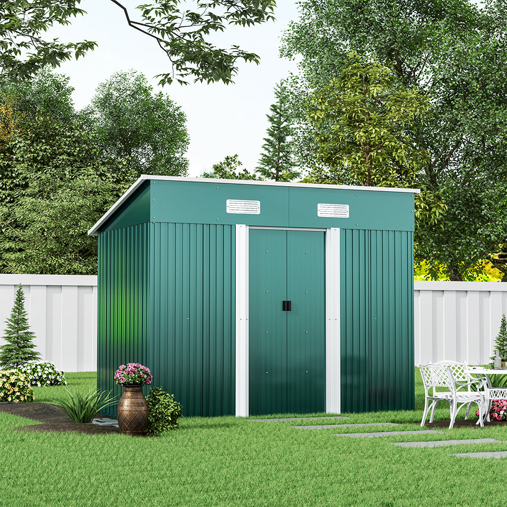 4ft x 8ft Metal Garden Shed Outdoor Tool shed,Green