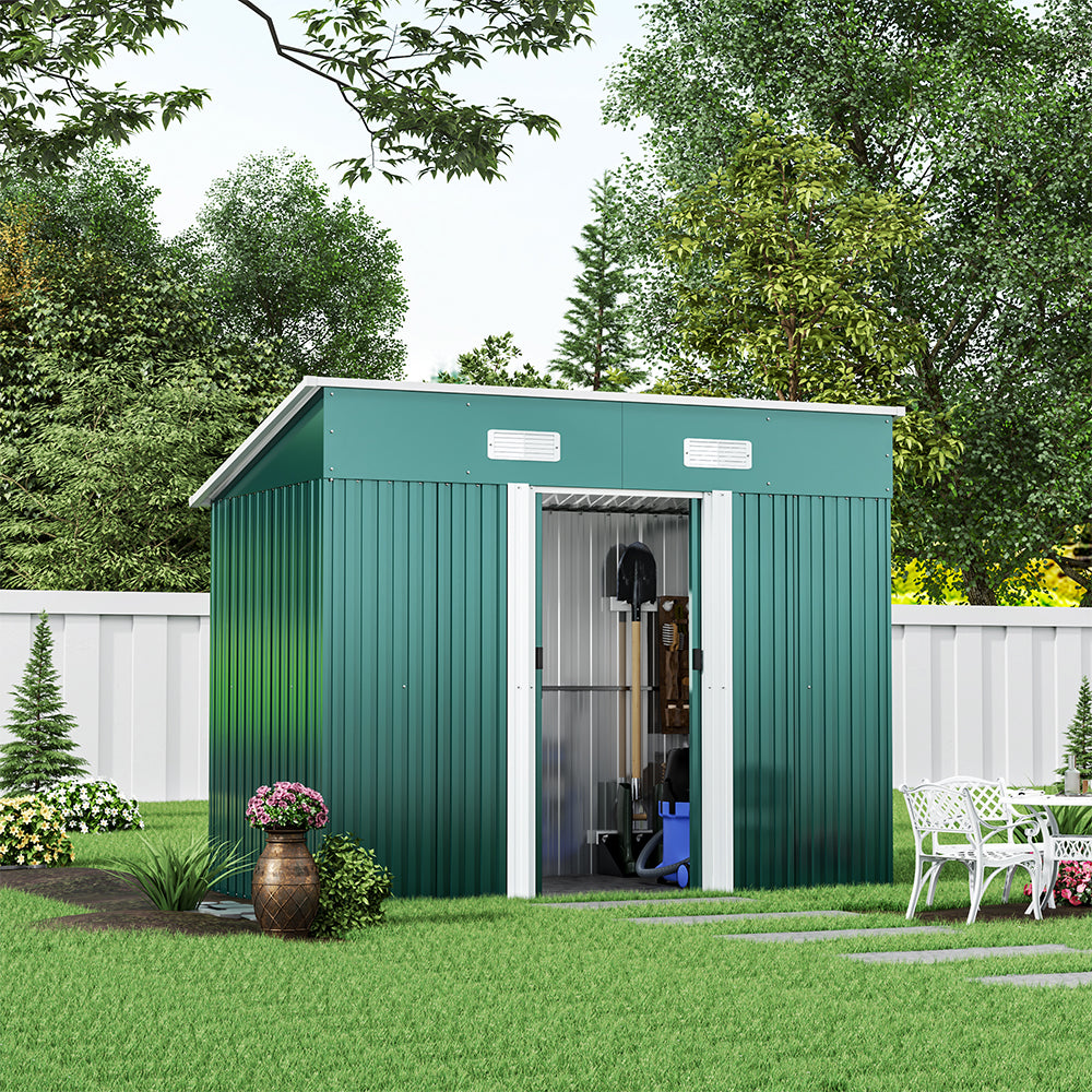 4ft x 8ft Metal Garden Shed Outdoor Tool shed,Green