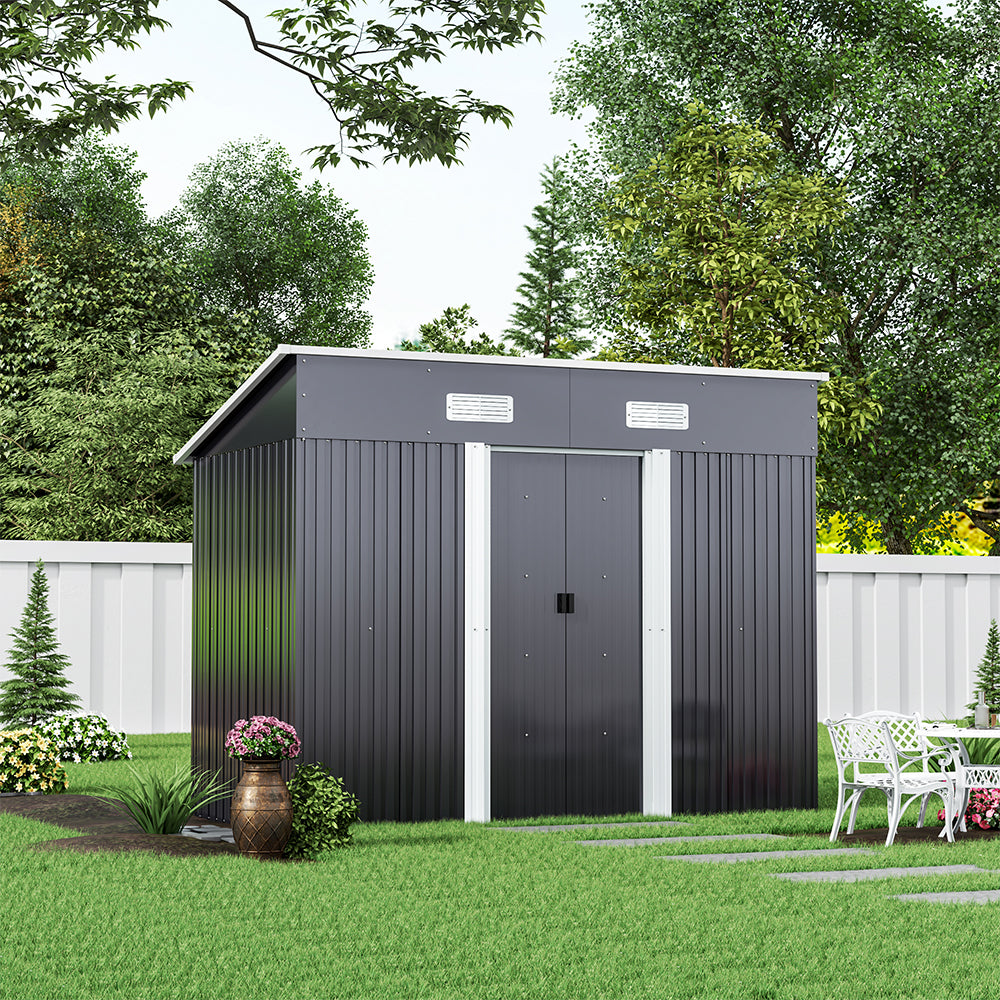 4ft x 8ft Metal Garden Shed Outdoor Tool shed,Dark Grey