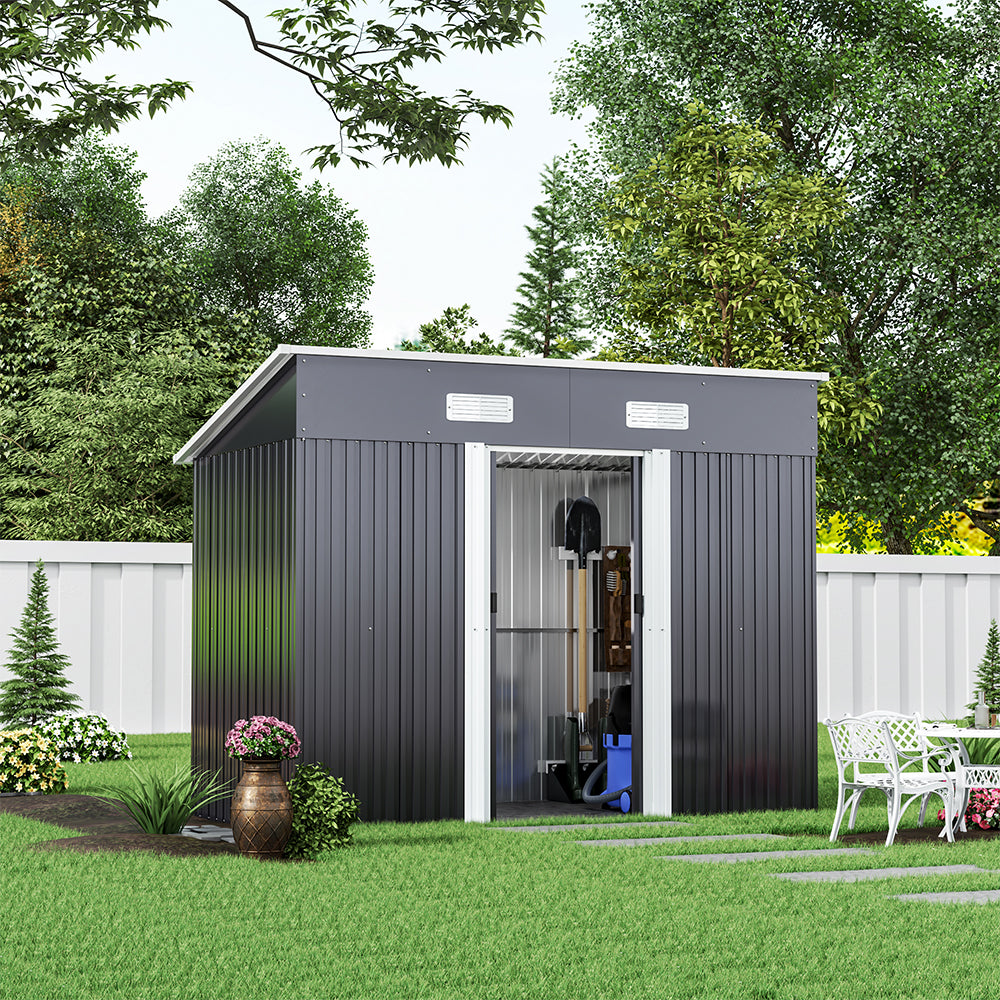 4ft x 8ft Metal Garden Shed Outdoor Tool shed,Dark Grey