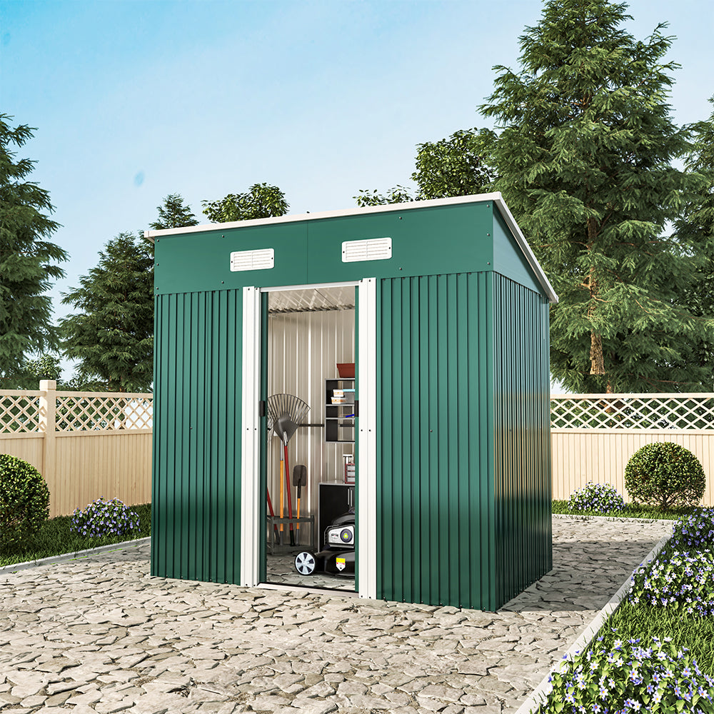 4ft x 6ft Metal Garden Shed Outdoor Tool shed,Green