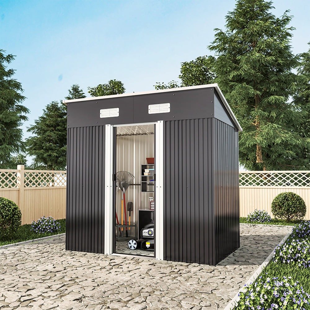 4ft x 6ft Metal Garden Shed Pent Roof Storage Tools House with FREE Base Foundation