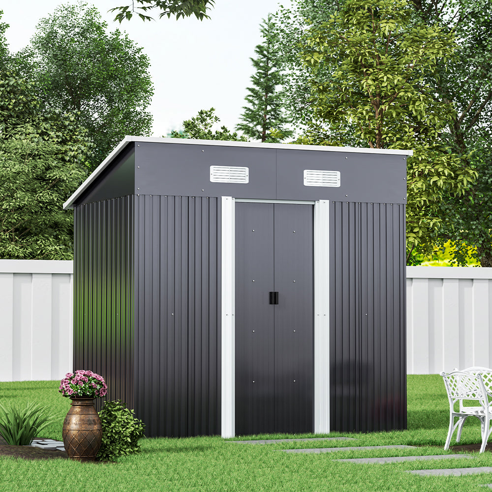 4ft x 6ft Metal Garden Shed Pent Roof Storage Tools House with FREE Base Foundation
