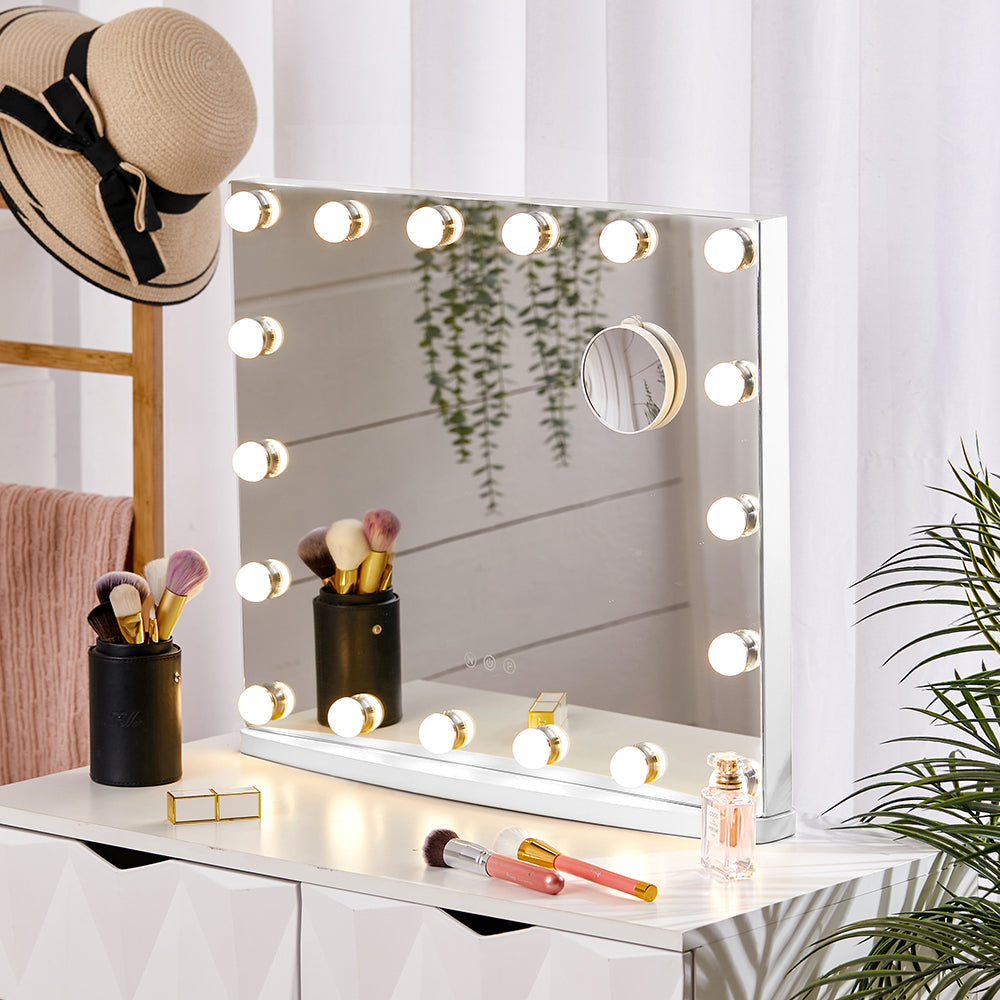 White Hollywood 18 LED Bulbs Make Up Cosmetic Mirror With Magnifying Glass
