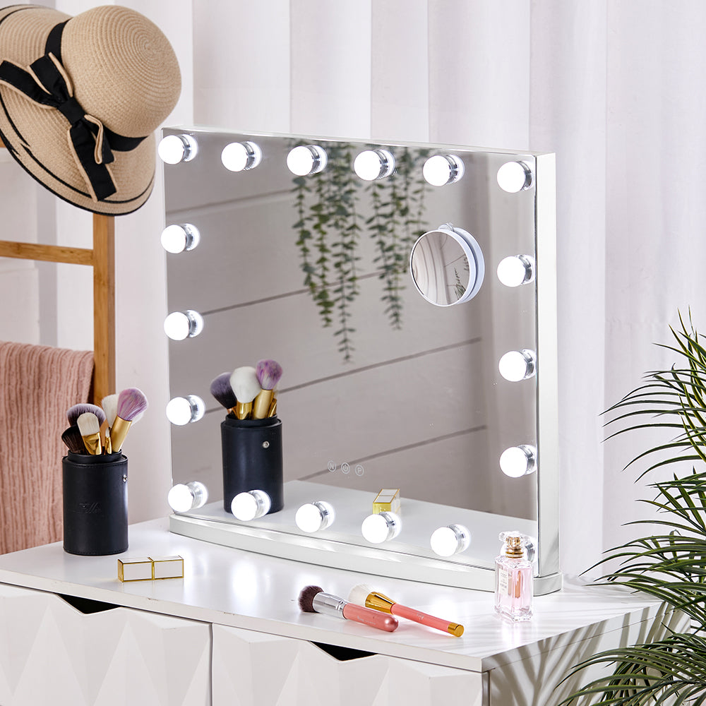 White Hollywood 18 LED Bulbs Make Up Cosmetic Mirror With Magnifying Glass