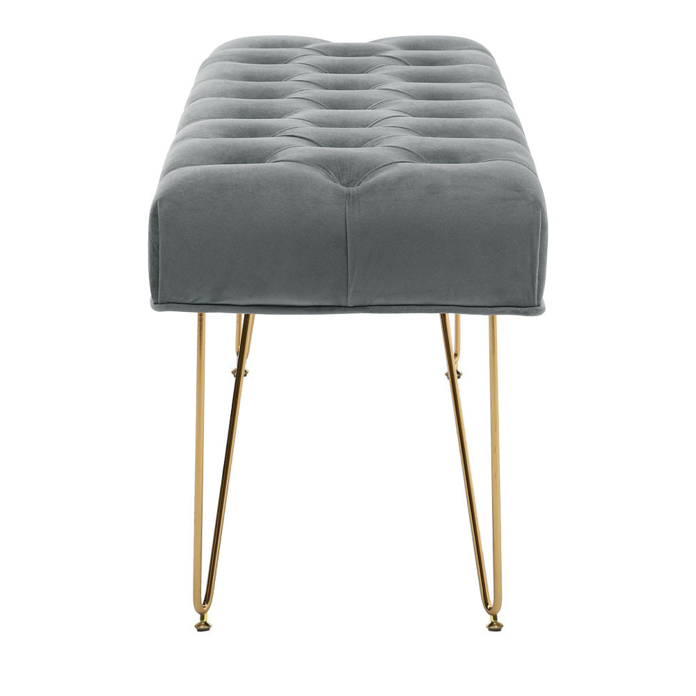 Velvet Buttoned Ottoman Footstool Gold Chrome Legs,Grey