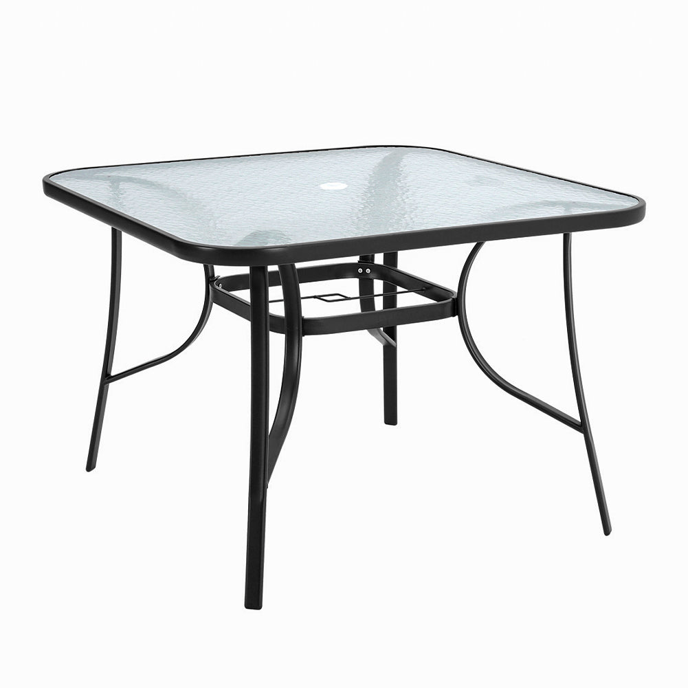 105CM Garden Ripple Glass Square Table With Umbrella Hole, Black