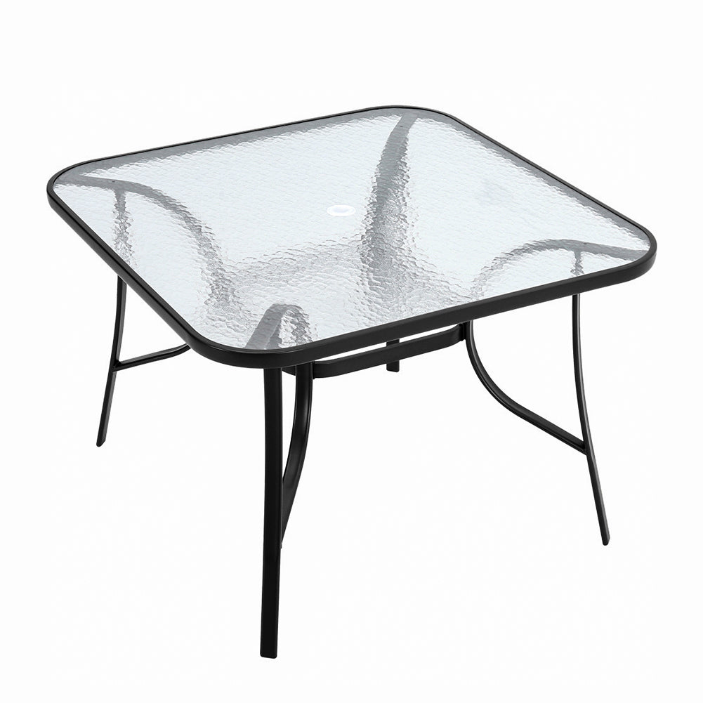 105CM Garden Ripple Glass Square Table With Umbrella Hole, Black