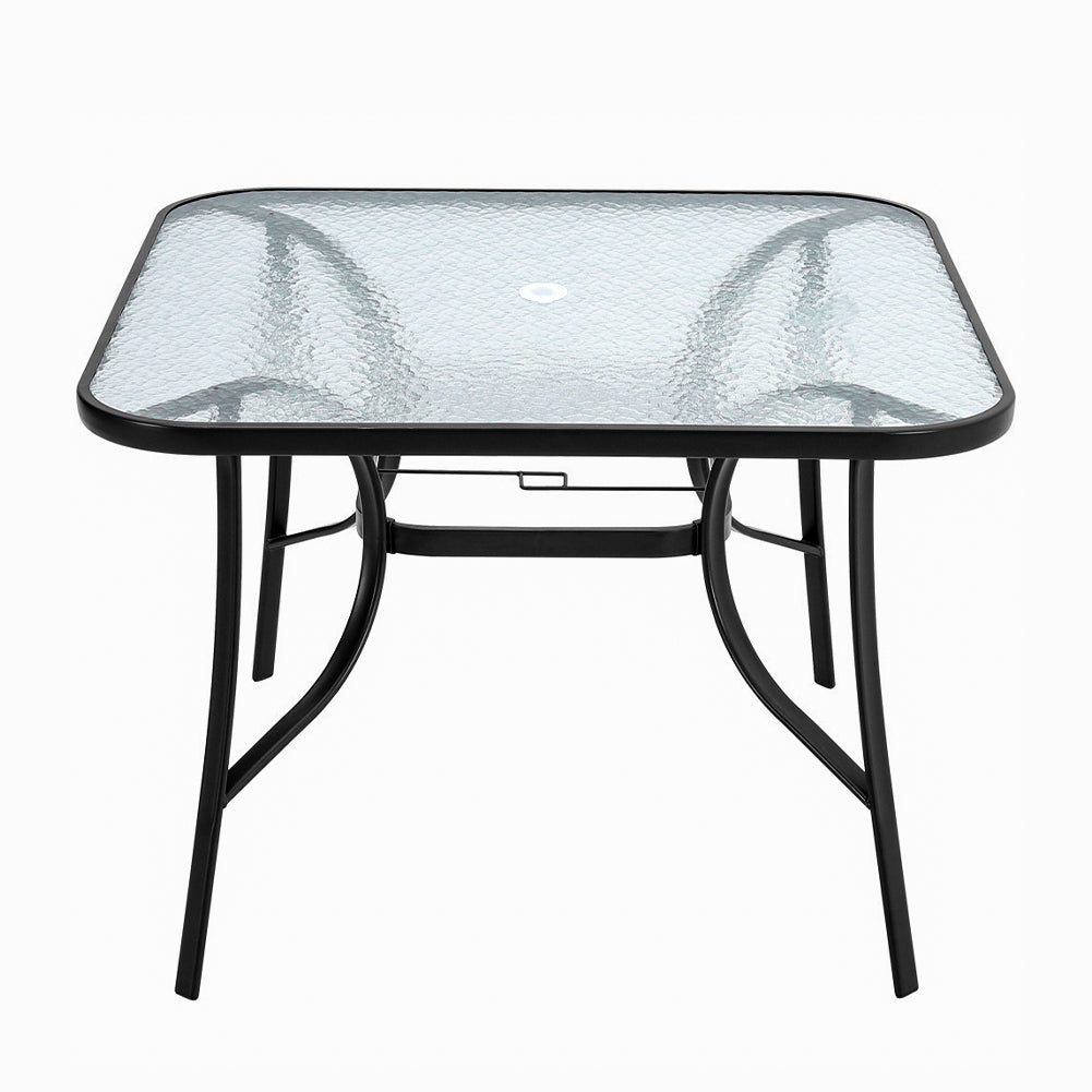 105CM Garden Ripple Glass Square Table With Umbrella Hole, Black