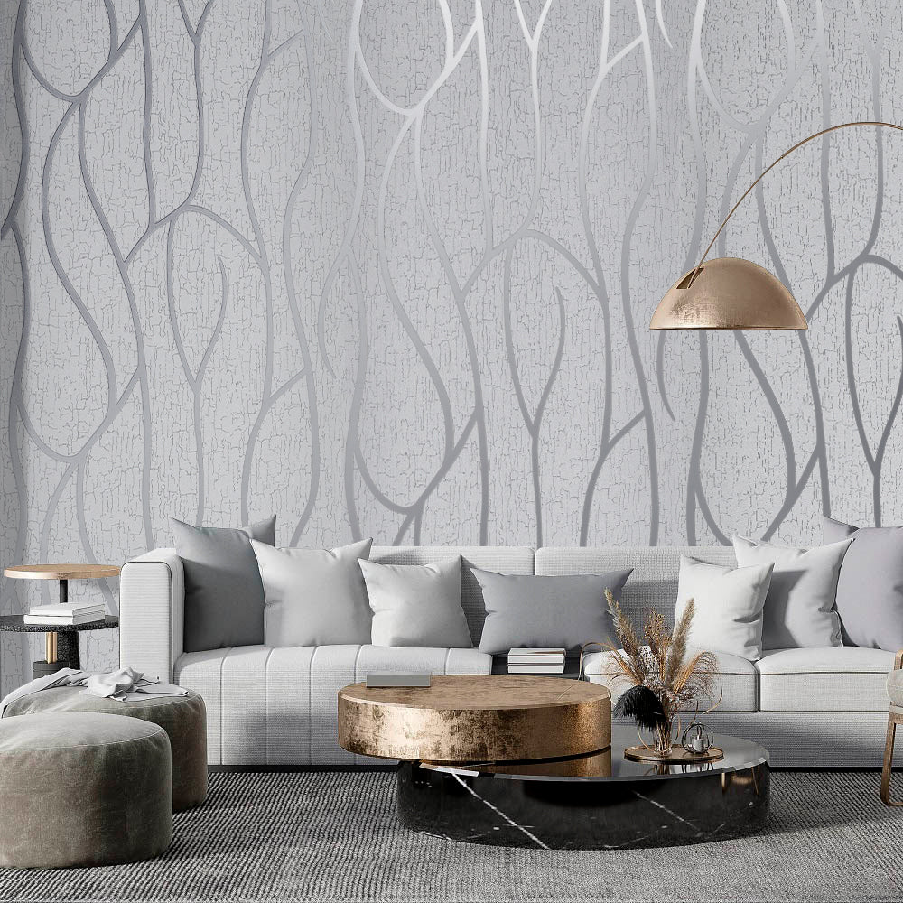 Modern 3D Wall Paper Silver Grey Striped Textured Wallpaper Background, Grey