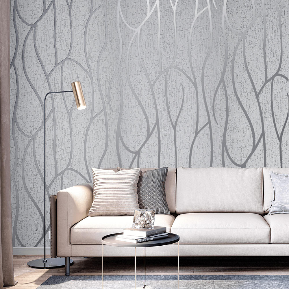 Modern 3D Wall Paper Silver Grey Striped Textured Wallpaper Background, Grey