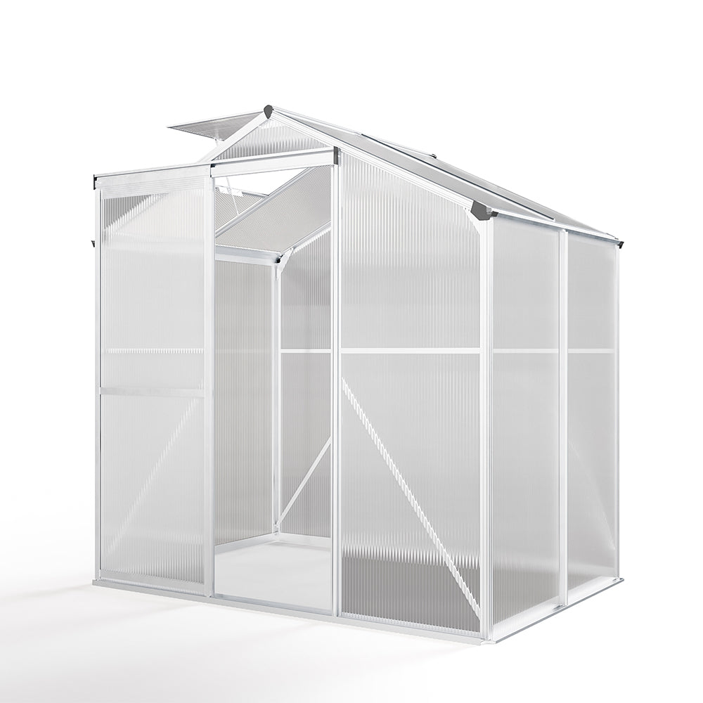 4ft x 6ft Greenhouse Polycarbonate Aluminium Greenhouse with Window, Sliding Door