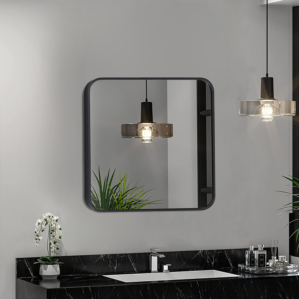 Black 40cm Square Wall Mirror with Aluminum Alloy Frame