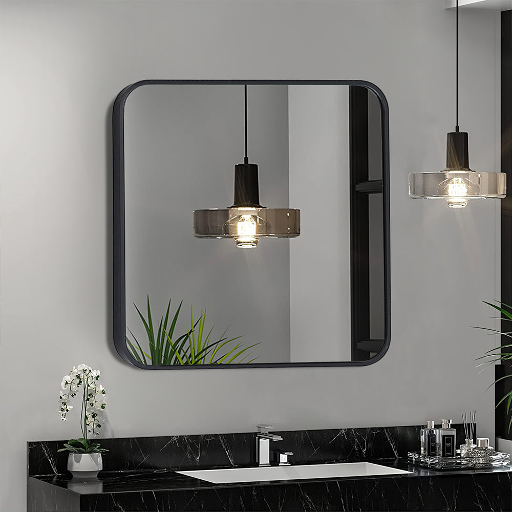 Black 60cm Square Wall Mirror with Aluminum Alloy Frame
