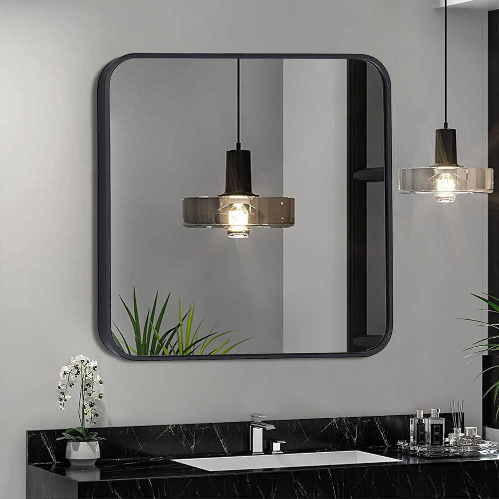Black 70cm Square Wall Mirror with Aluminum Alloy Frame